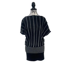 Wet Seal Black Silver Striped Roll Tab Sleeve Mini Dress Womens Sz L Y2K Glam