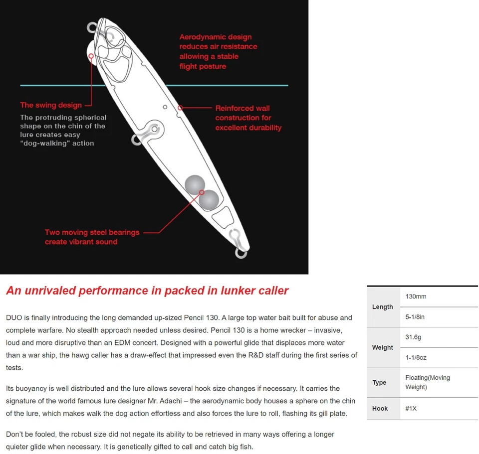 Señuelo flotante Duo Realis Pencil 130 Topwater ACC3059 (3709) Foto 4 de 4