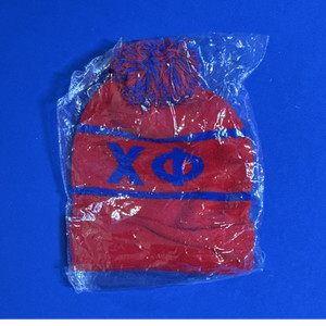 Chi Phi Red Embroidered Knit Beanie Cap Hat NOS
