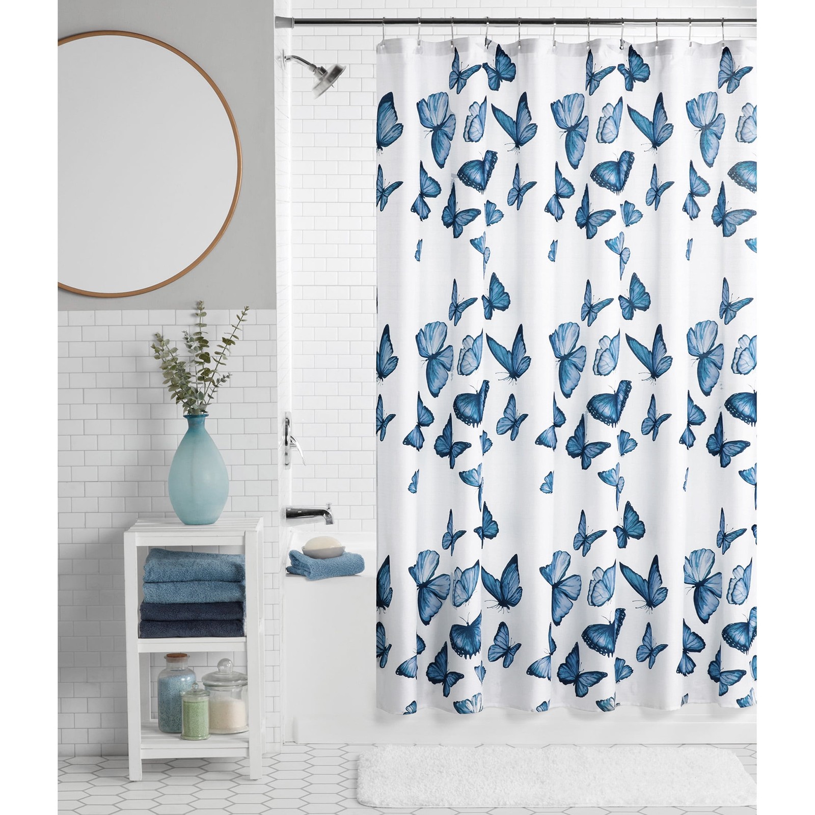 Mainstays Butterfly 13 Piece Shower Curtain Set Blue Butterfly Pattern on 2690₽