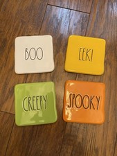 Rae Dunn 4 Piece Halloween Coaster Set - Boo Eek Creepy Spooky. NEW Without Box