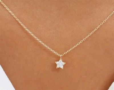 1 kt Lab Created Diamant kleiner Stern Anhänger 18 Halskette 14 K Gelbgold plattiert