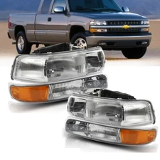 4pcs Headlights Assembly 1999-2002 For Chevy Silverado Bumper Signal Lamp Chrome