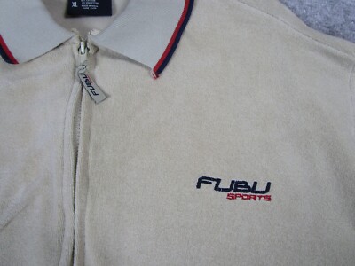 FUBU Track Suit Top Mens XL Biege Full Zip Short Sleeve Sport
