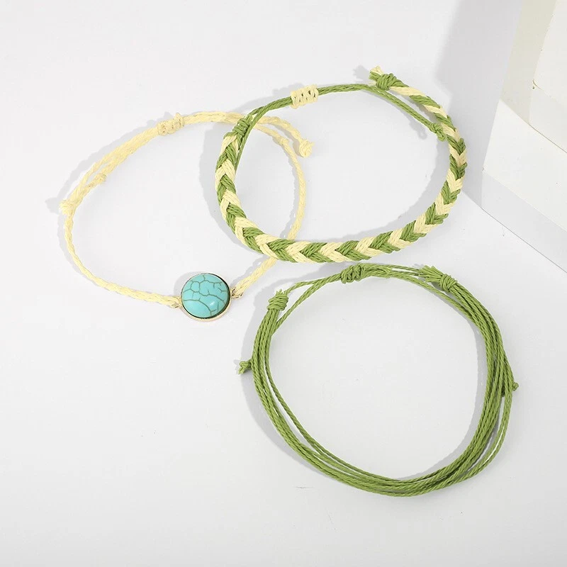 Moda Mujeres Joyería Retro Pulsera Turquesa Tejido en Capas Muñeca Dije 1746 Foto 3 de 3