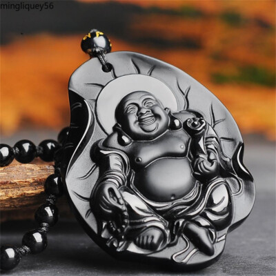 Natural Black Obsidian Ruyi Buddha Jade Pendant Fashion Customized Amulet