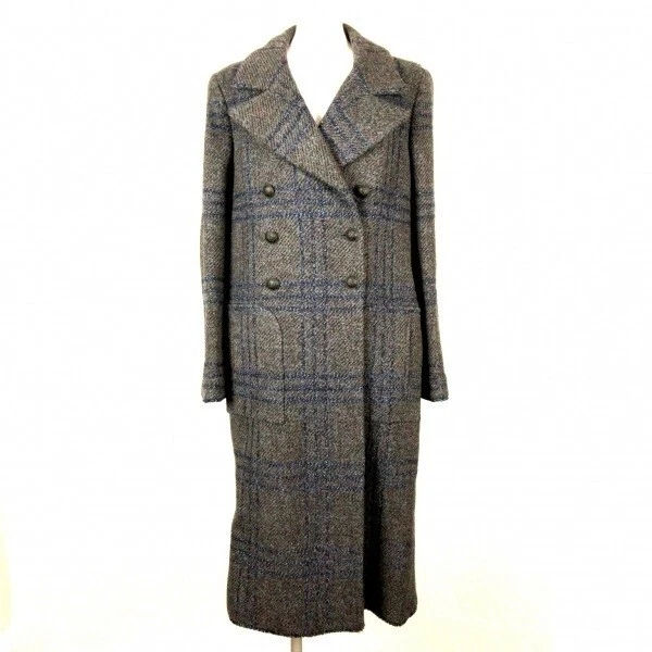 Cappotto invernale CHANEL 04A tweed lana grigio navy multicolore Coco Mark bottone taglia 38