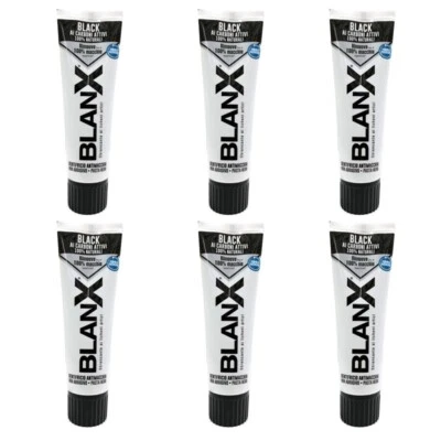 6pz BLANX Black Dentifricio ai carboni attivi Sbiancante ai licheni artici 75ml