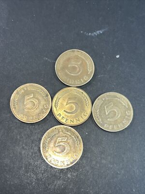 5-GERMANY 5 pfennig 1980 F, 1981F 1982 D, 1987 F, 1989G