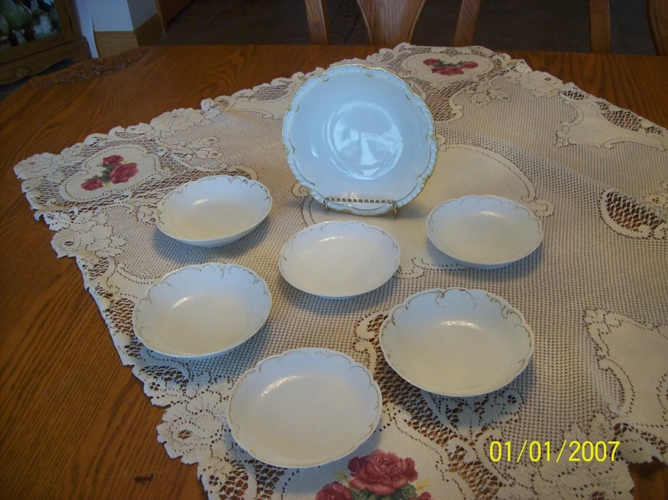 Juego de 7 cuencos de porcelana fina vintage de porcelana blanca y dorada H&C Haviland Limoges Foto 2 de 4
