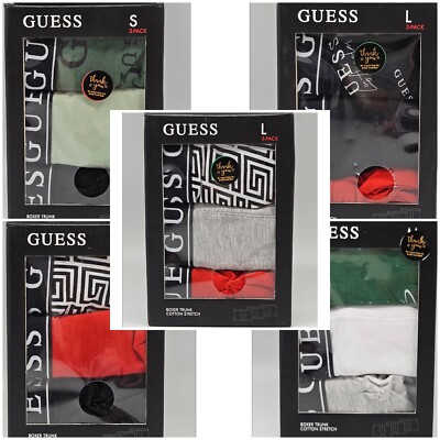 Pack GUESS Men's Large Logo Cotton Stretch Boxer Trunks Assorted