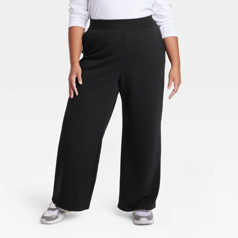 Women's Plus Size Wide Leg Fleece Sweatpants - Ava & Viv Black 2X