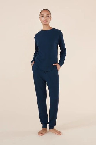 Ladies Gingerlilly Navy Waffle Long Pyjama Set Loungewear PJS (Lainey) - Bild 1 von 6