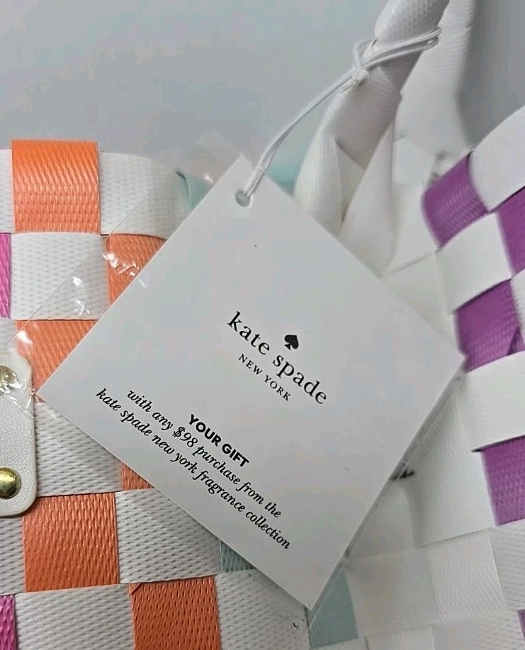 NUOVO Kate Spade Multicolore Cestino Tessuto Arcobaleno Spiaggia Tote Bag Shopping Bag