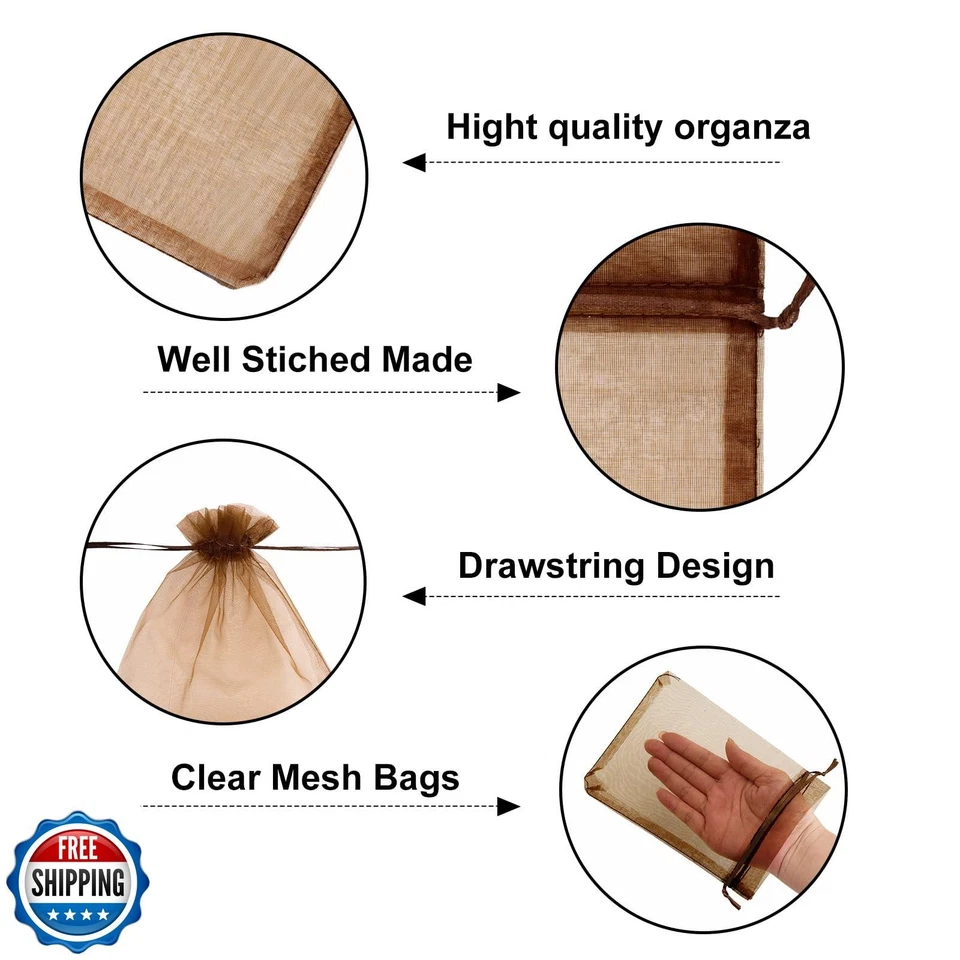 G2PLUS 25PCS Brown Organza Bags 5x7 inches - Sheer Mesh Jewelry Pouches, Orga - Image 3 of 4