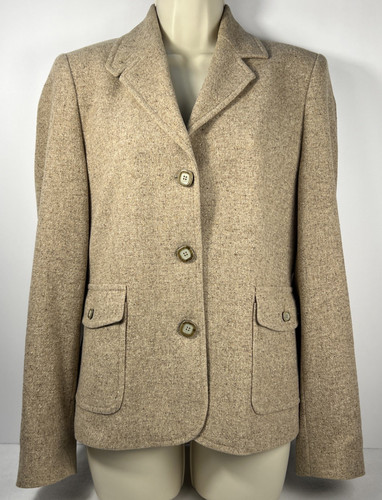 Vintage 90s/Y2K LL Bean Blazer Women's M Sandy Tan Wool & Silk Button Preloved
