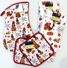 Thanksgiving Gnome Sweet Gnome Kitchen Linen Oven Mitt, Towel, Pot Holder~Choice