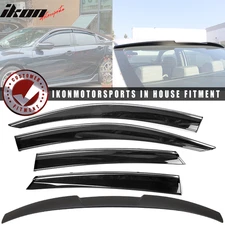 Fits 16-21 Civic 10th Sedan IKON Roof Spoiler + OE Window Visors W/Chrome Trim