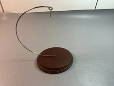 BARDS ORNAMENT STAND, WOODEN WITH METAL LOOP.  CAN HANG UP TO FIVE IN ITEM.(D286