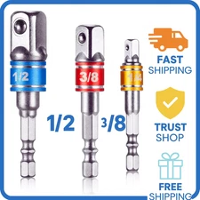 Impact Grade Socket Adapter Set, 1/4" Hex to 1/4" 3/8" 1/2" Drive, 3-Piece Cr-V