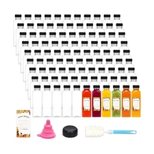 Moretoes 160pcs 16oz Plastic Juice Bottles with Caps, Clear Empty Reusable Bo...