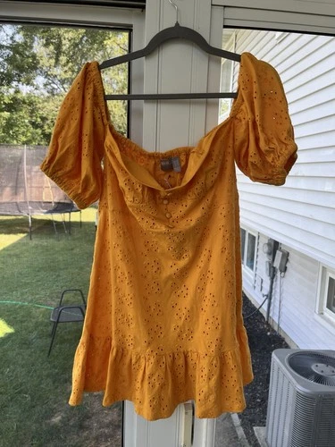 Asos Womens Orange/yellow Puff Sleeve Dress US 8 Petite C5