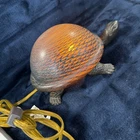 Vintage 8" Turtle Lamp Amber Tiffany Style Glass Brass Base Tortoise Night Light