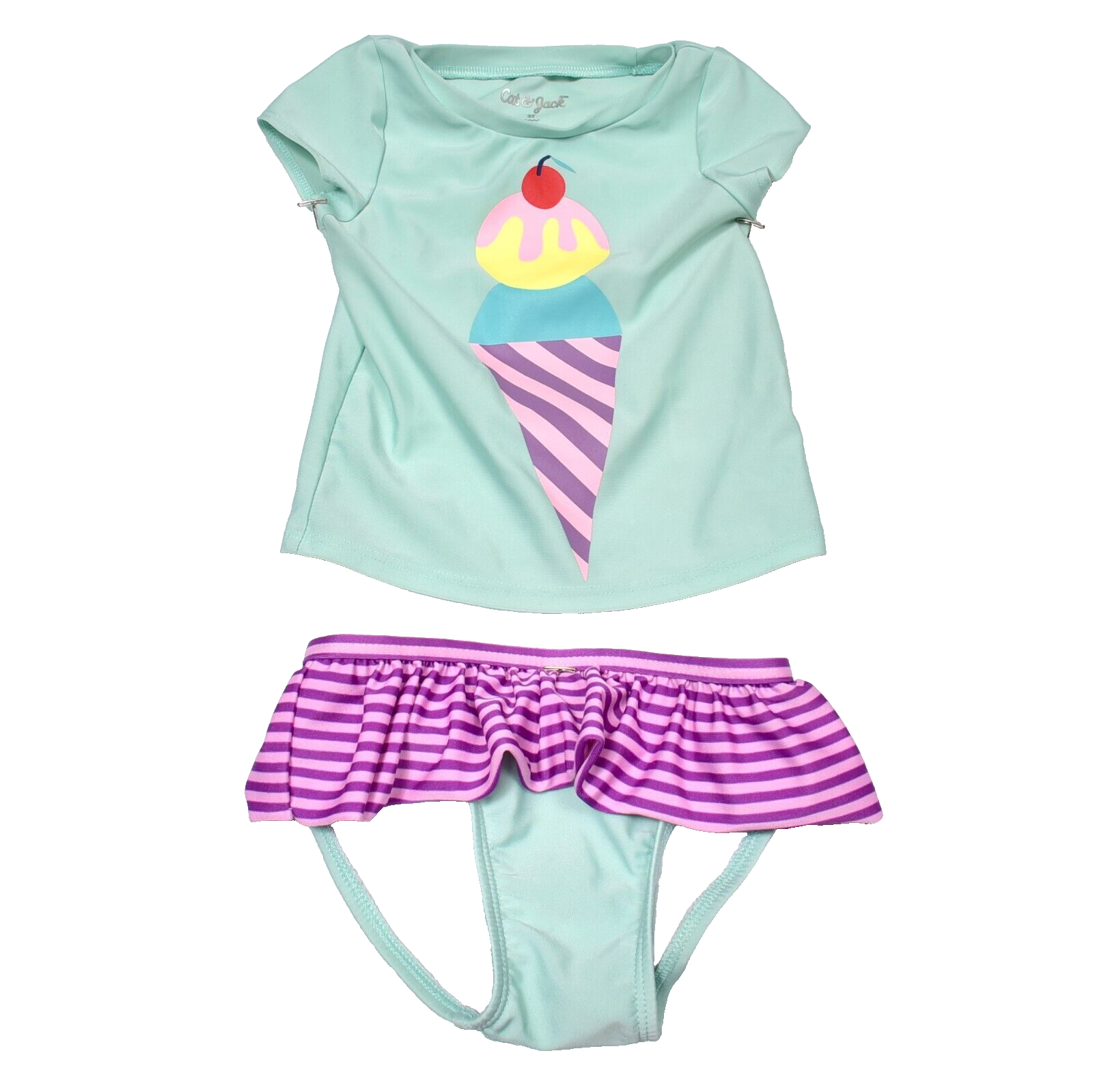 Baby Swimsuit/Cat & Jack 2 piece 3T Green Ice Cream Cone-image
