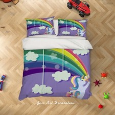 3D Unicorn Rainbow Cloud Kids Quilt Cover Set Duvet Cover Bedding