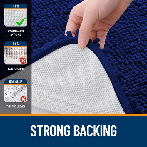 Machine Washable 47" x 32" Chenille Bath Mat - Absorbent & Easy Care Navy Rug - Picture 8 of 9