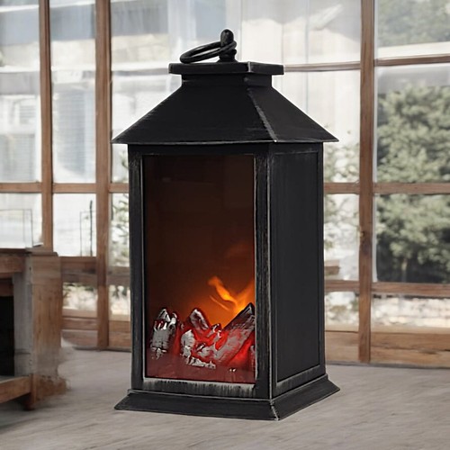 Vintage LED Fireplace Lantern with Flickering Flame Effect Cozy Christmas Deco - Picture 7 of 15