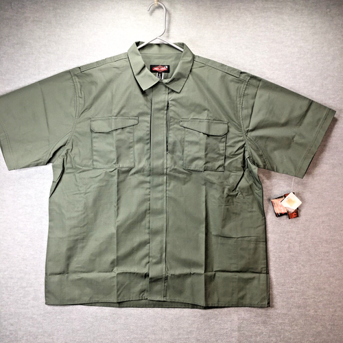 NWT Tru Spec Short Sleeved Full Zip Tactical Shirt Rip Stop Cotton Olive 2XL - 第 1/9 張圖片