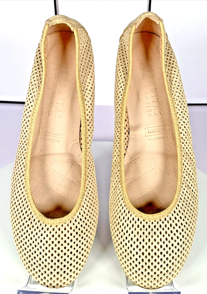 Hispanitas Mujer Stanton Ballet Plano Arena Rafia Cuero Zapatos 37.5/7.5 NUEVOS $229 Foto 4 de 4