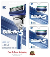 10 Gillette 5 Razor Blades Shaver Handle 4 8 Refill Cartridge Made USA Gillette5