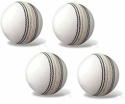 Sports White Ball Leather Cricket Standard Size (White) -Pack of 4