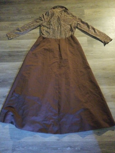 Vintage Brown and Gold Maxi Dress Sz L Bodice Lame no stretch Skirt polyester - Picture 6 of 9