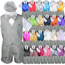Baby Boy Toddler Vest Shorts Silver Gray Suit Extra Vest Necktie 7pc Set Outfit