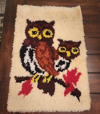 Retro MCM Owl Latch Hook Wall Hanging, Granny Core 28 1/2" X 19 1/2  