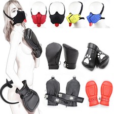 Puppy Dog Mask Mouth Gag Bondage Pup Paw Crawl Glove/Fist Mitts Roleplay Slave