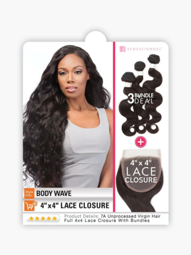Sensationnel Virgin Remy Human Hair Weave Bare & Natural Body Wave 3pcs with 4"x - Picture 1 of 8