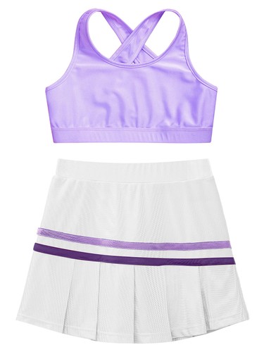 Kids Girls Crop Top With Skirt Cross Back Activewear Summer Sportswear Set Mini - Picture 46 of 83