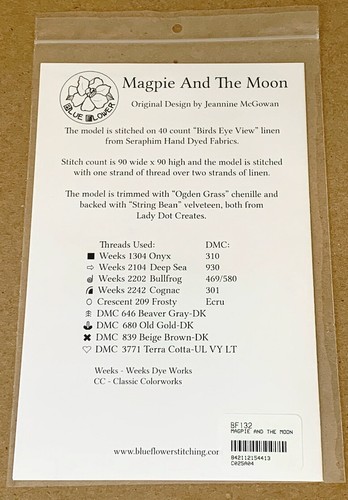 The Blue Flower "Magpie and the Moon" Bird / Flowers Cross Stitch Pattern - Picture 2 of 2