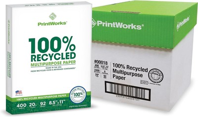 Printworks 100 Percent Recycled Multipurpose 6 Reams: 2,400 Sheets, White 