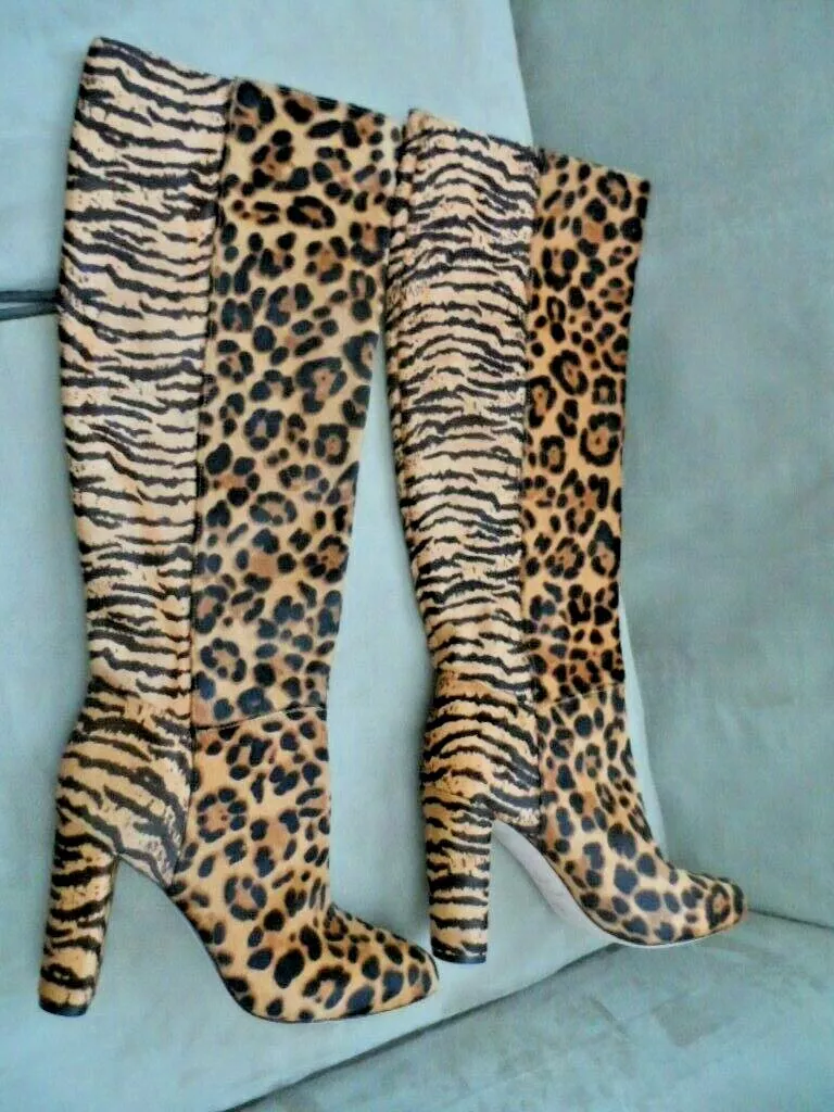 NEW Antonio Melani Corren Mix Leopard Calf Hair Block heel Boots