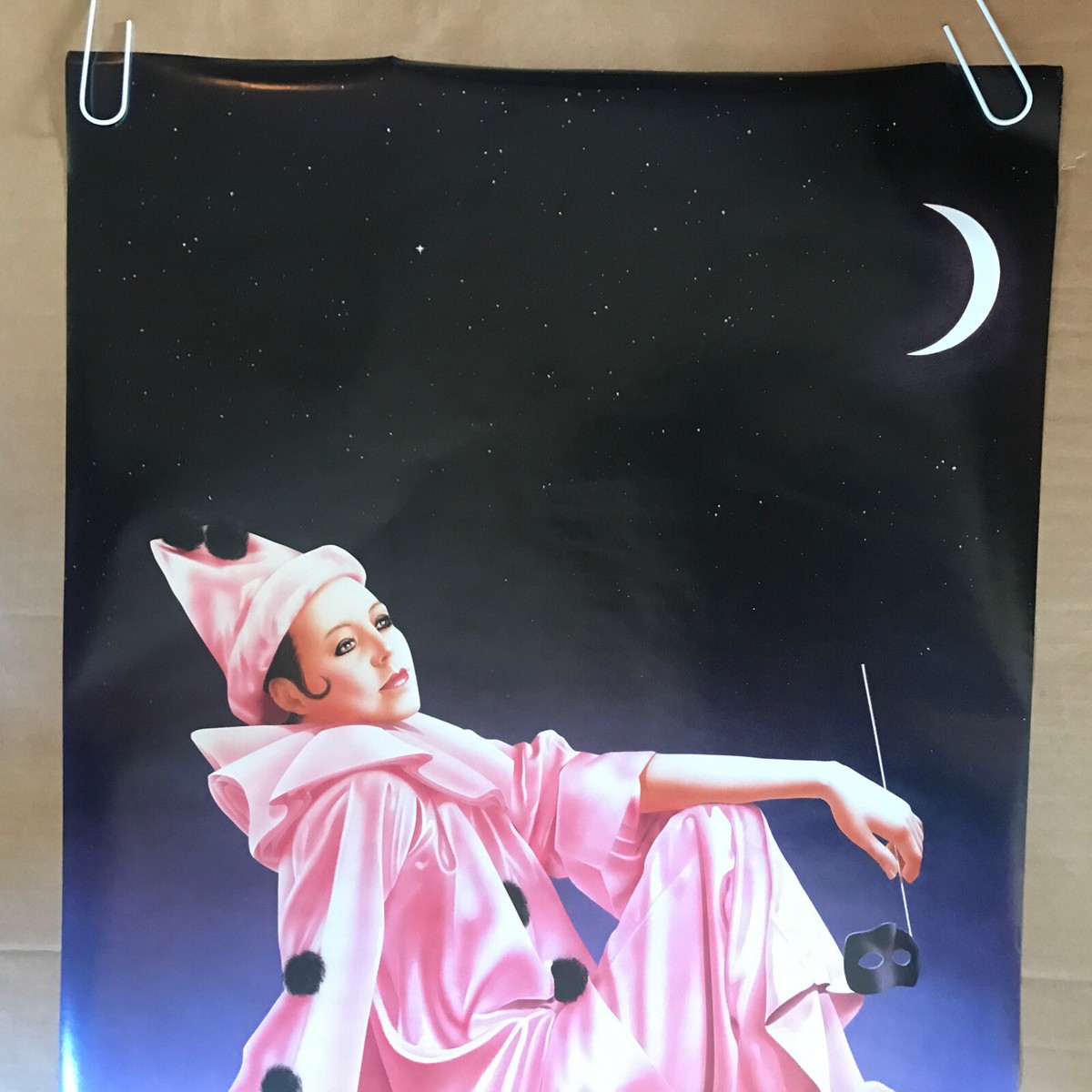Original Vintage Clown Pink Pierrot Brian Robson 1987 Night Sky