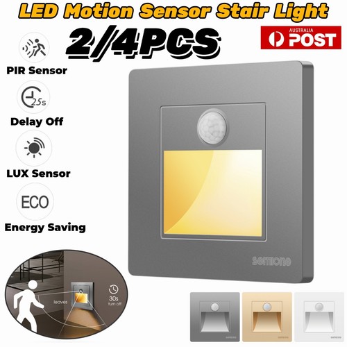4PCS LED Recessed Stair Light Motion Sensor Pathway Garden Lamp Wall Nightlight