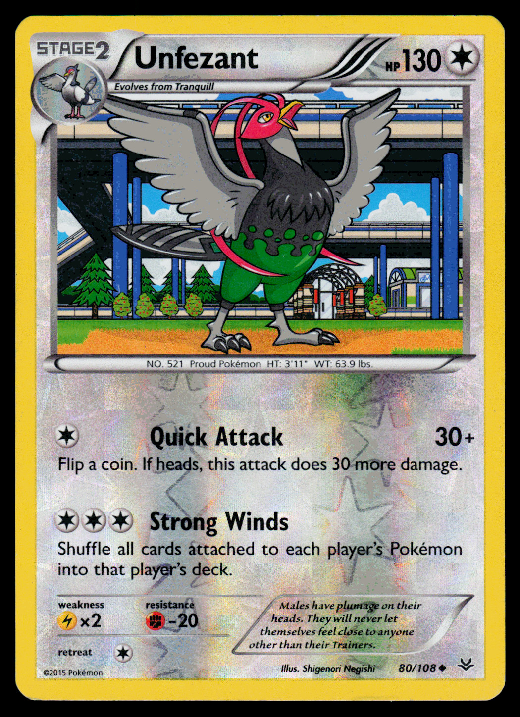 Pokemon - XY - Roaring Skies Unfezant 80/108 Reverse Holo - LP