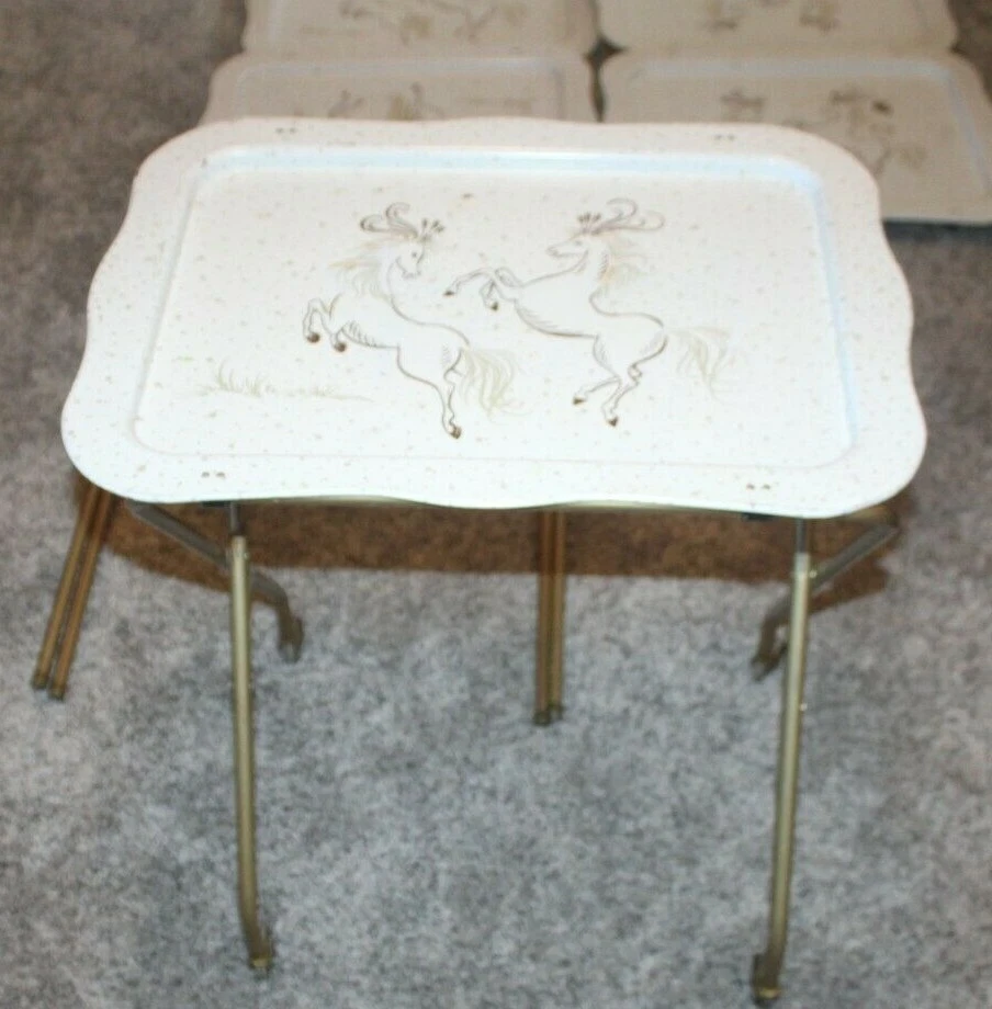 1 RARE VINTAGE Mid Century Metal Folding TV Tray Atomic Rearing