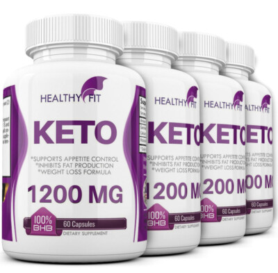 4 X KETO BHB 1200mg PURE Ketone FAT BURNER Weight Loss Diet Pills Ketosis 