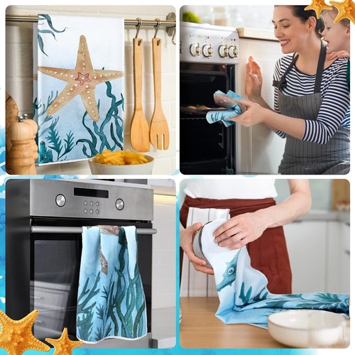 Set of 6 Beach Kitchen Towels with Sea Animal Designs - Stylish Kitchen Gifts - Picture 6 of 9